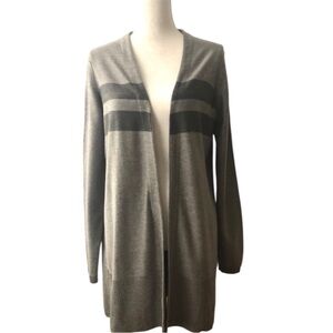 Calvin Klein Open Front Colorblock Long Cardigan Gray Neutral Size M